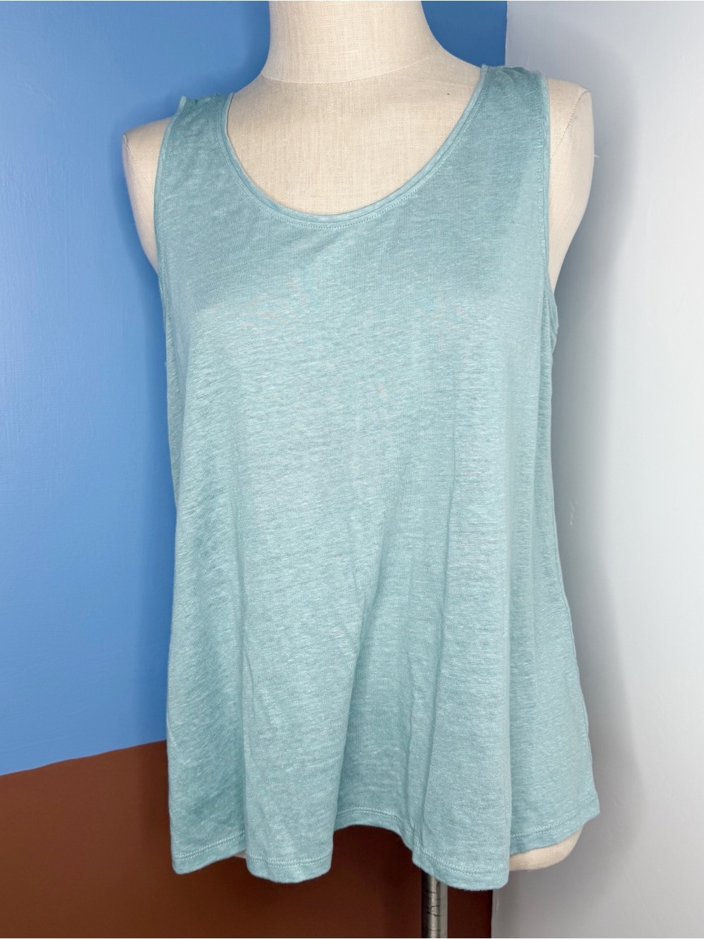 Eileen‎ Fisher Soft Aqua Scoop Neck Tank Organic Linen Medium